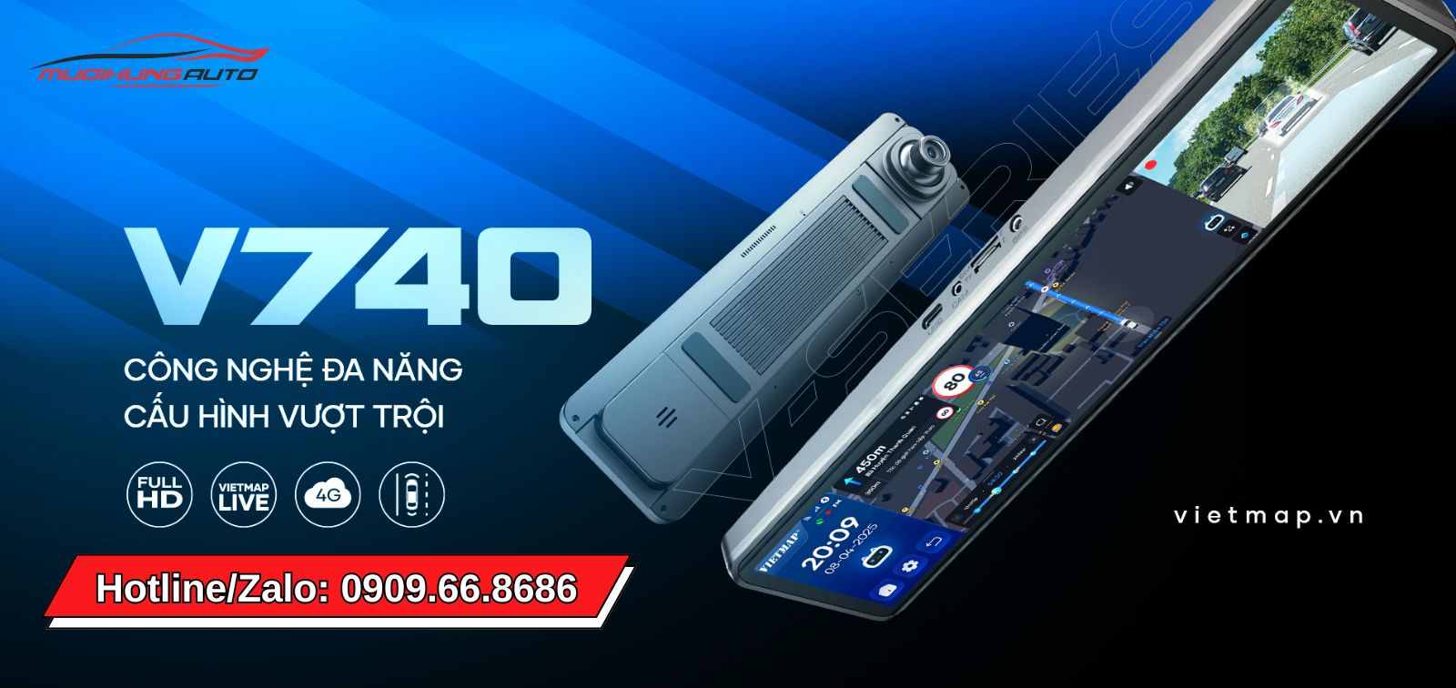 Camera hành trình gương điện tử Android Vietmap V740