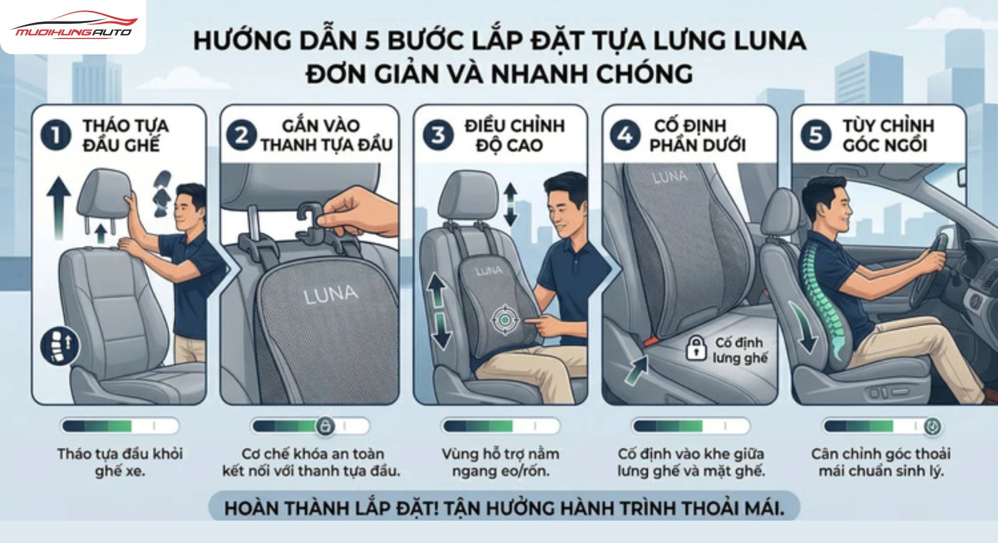 Đệm tựa lưng ghế ô tô LUNA Pro