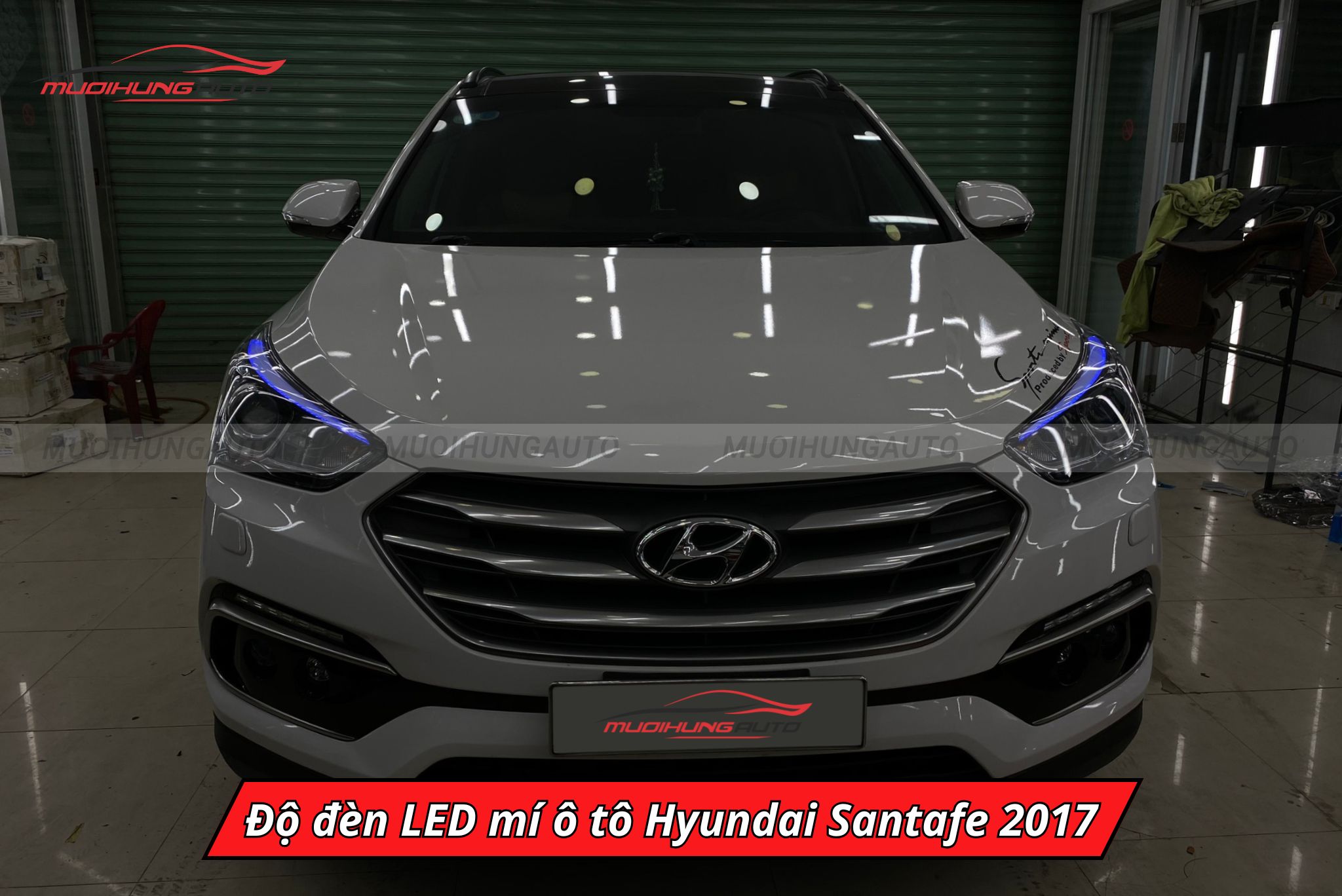 Độ đèn LED mí ô tô Hyundai Santafe 2017