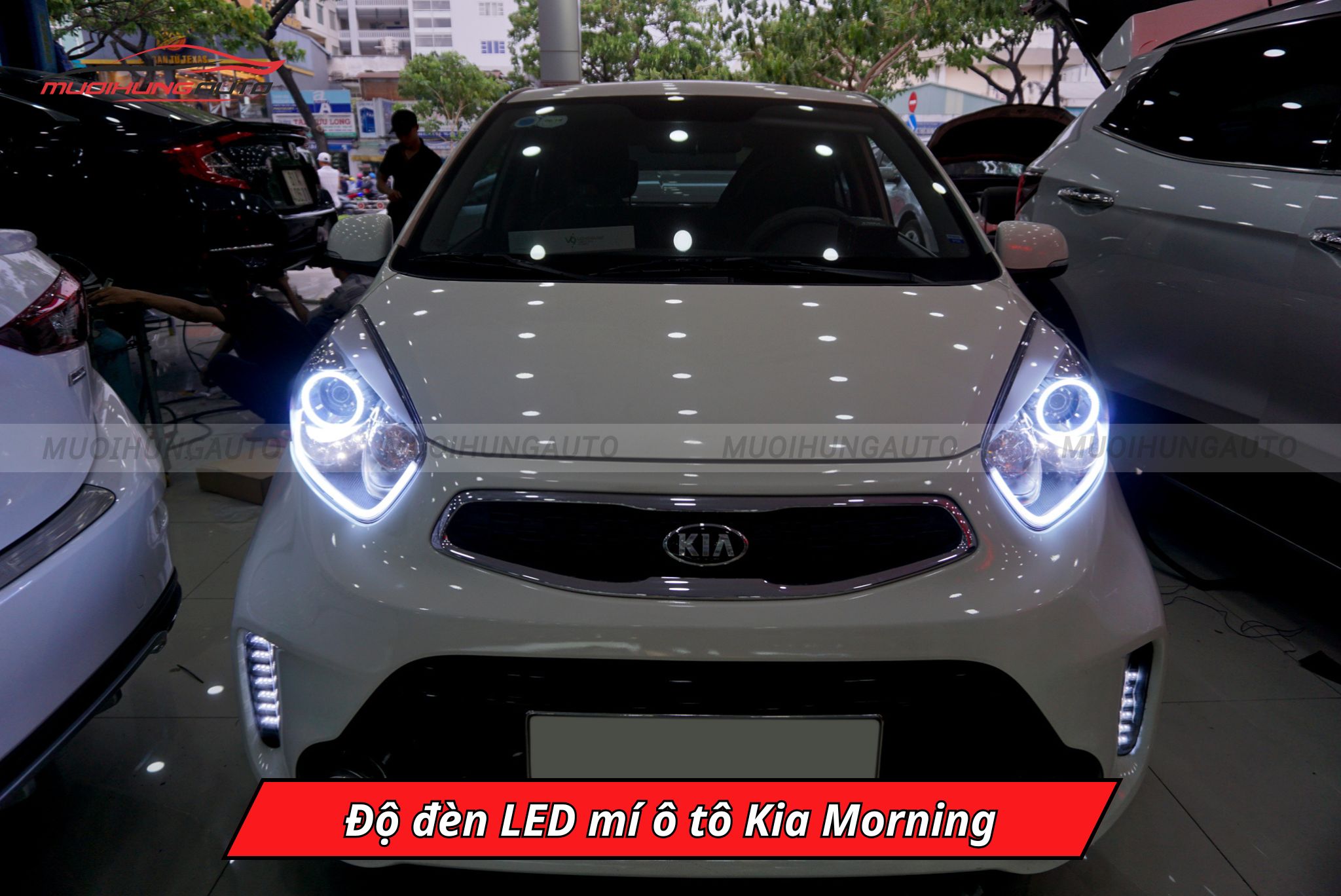 Độ đèn LED mí ô tô Kia Morning