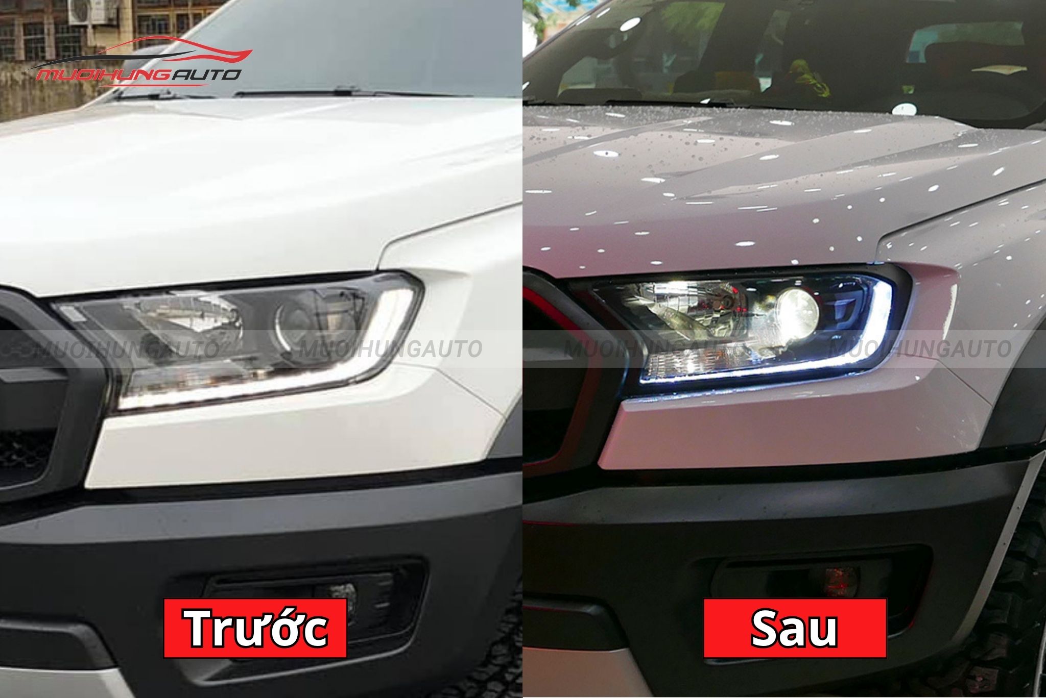 Độ đèn pha nguyên cụm xe Ford Raptor