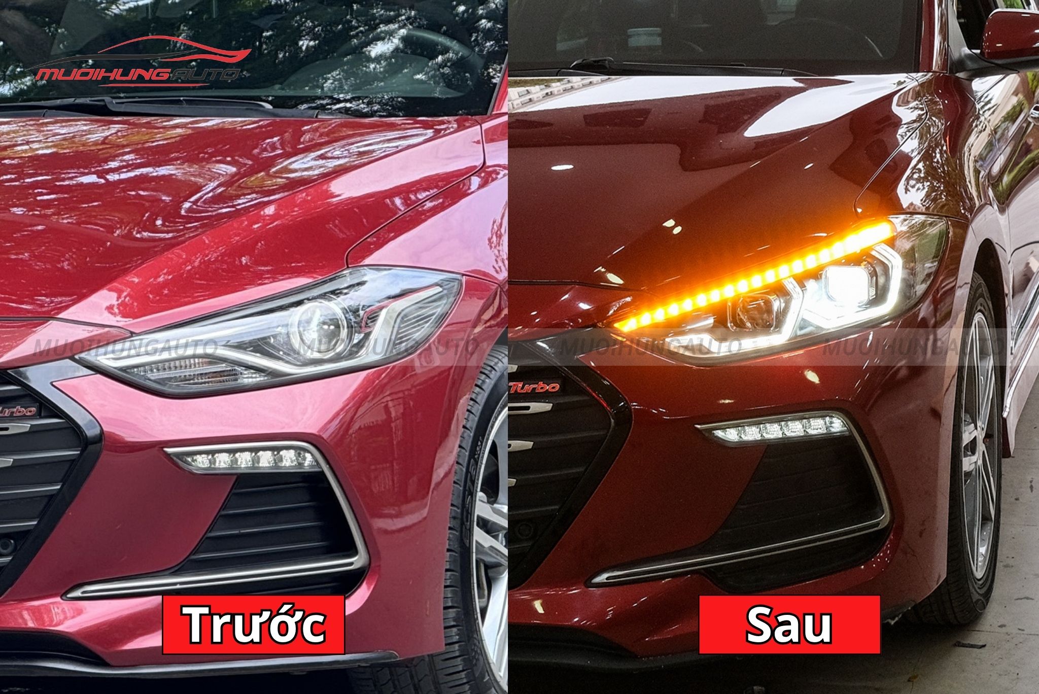 Độ đèn pha nguyên cụm xe Hyundai Elantra