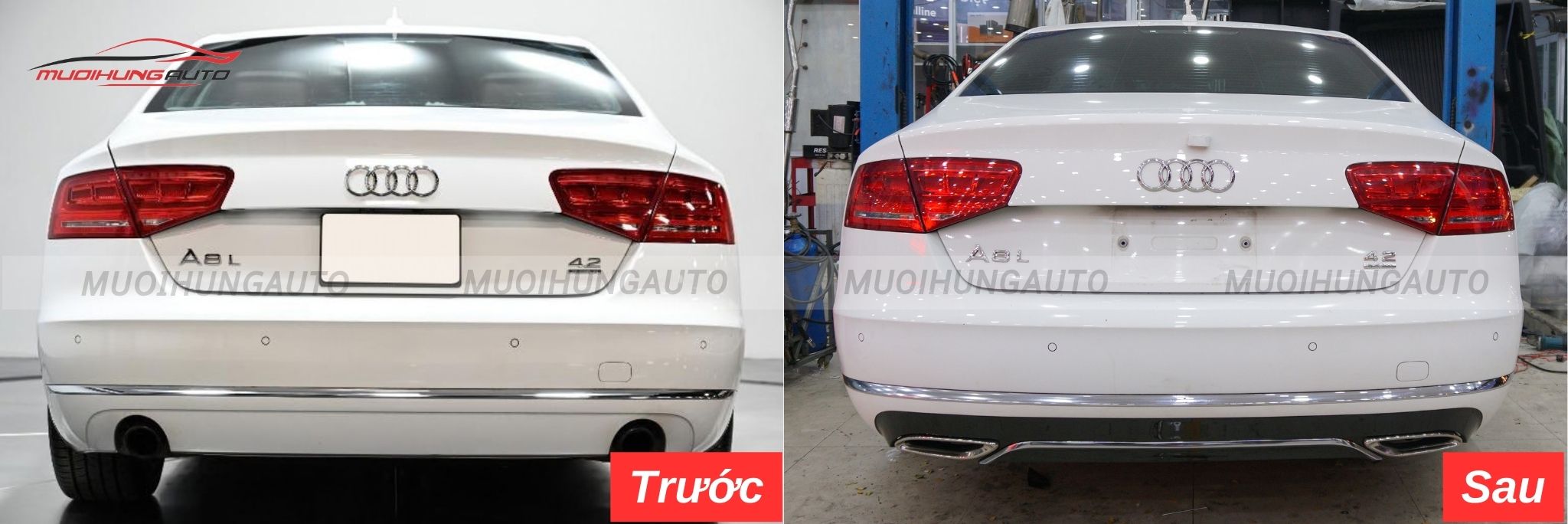 Độ lip pô Mercedes nguyên khối cho Audi A8