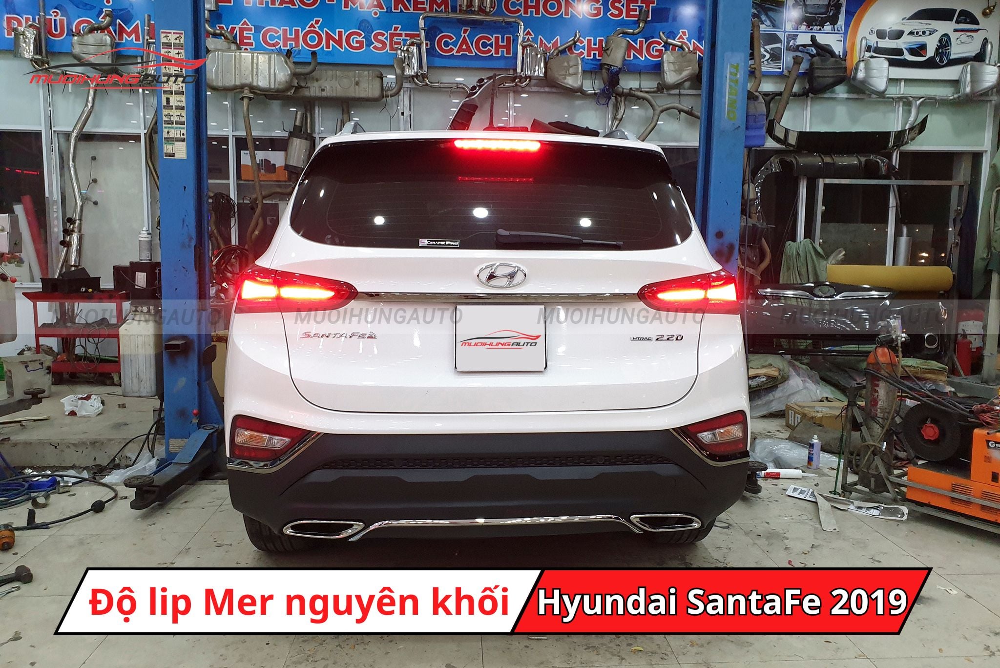 Độ lip pô Mercedes nguyên khối cho xe Hyundai SantaFe 2019