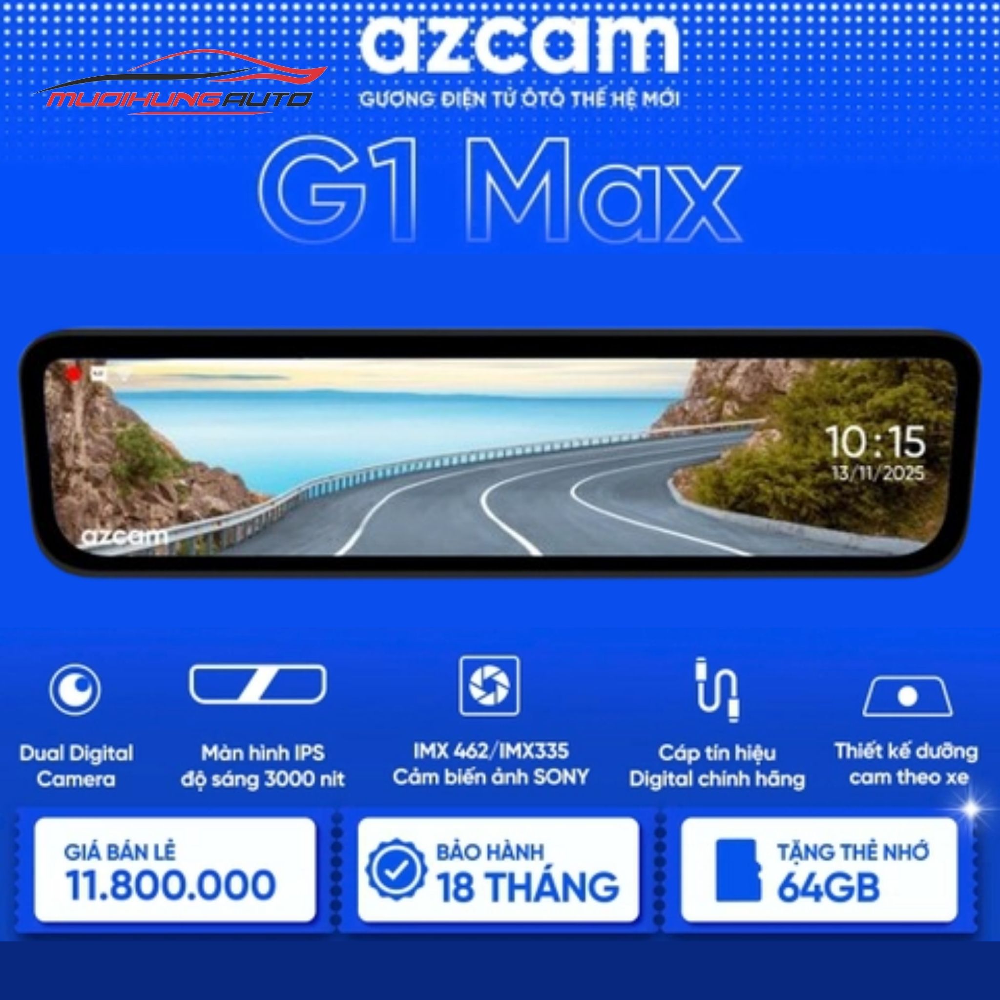 Gương chiếu hậu điện tử Azcam G1 MAX