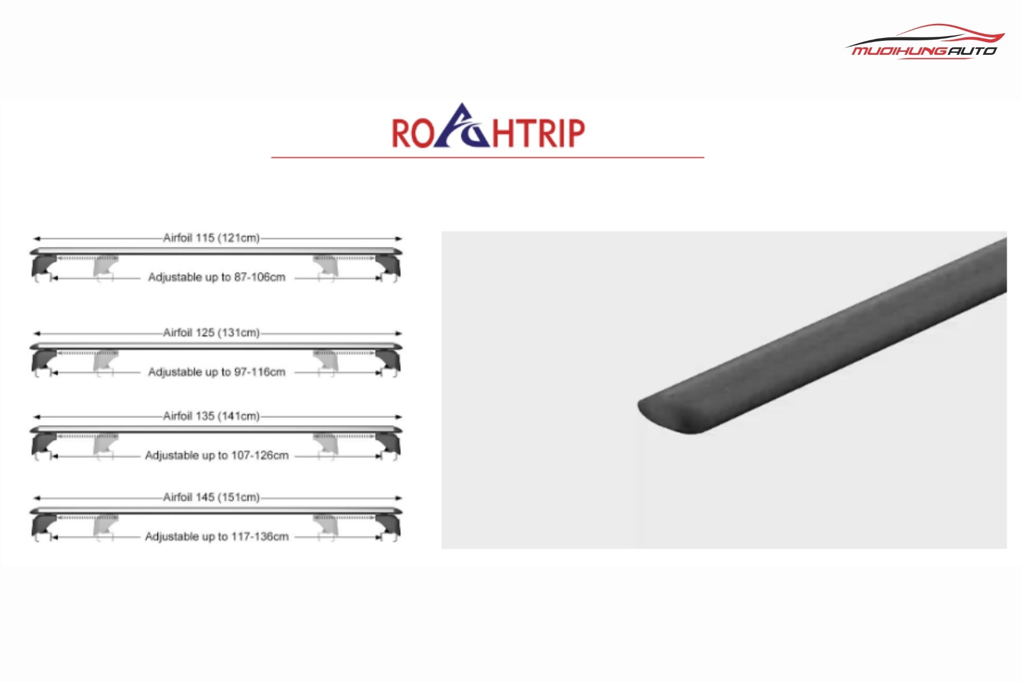 Kích thước điều chỉnh linh hoạt của thanh ngang giá nóc ROAHTRIP