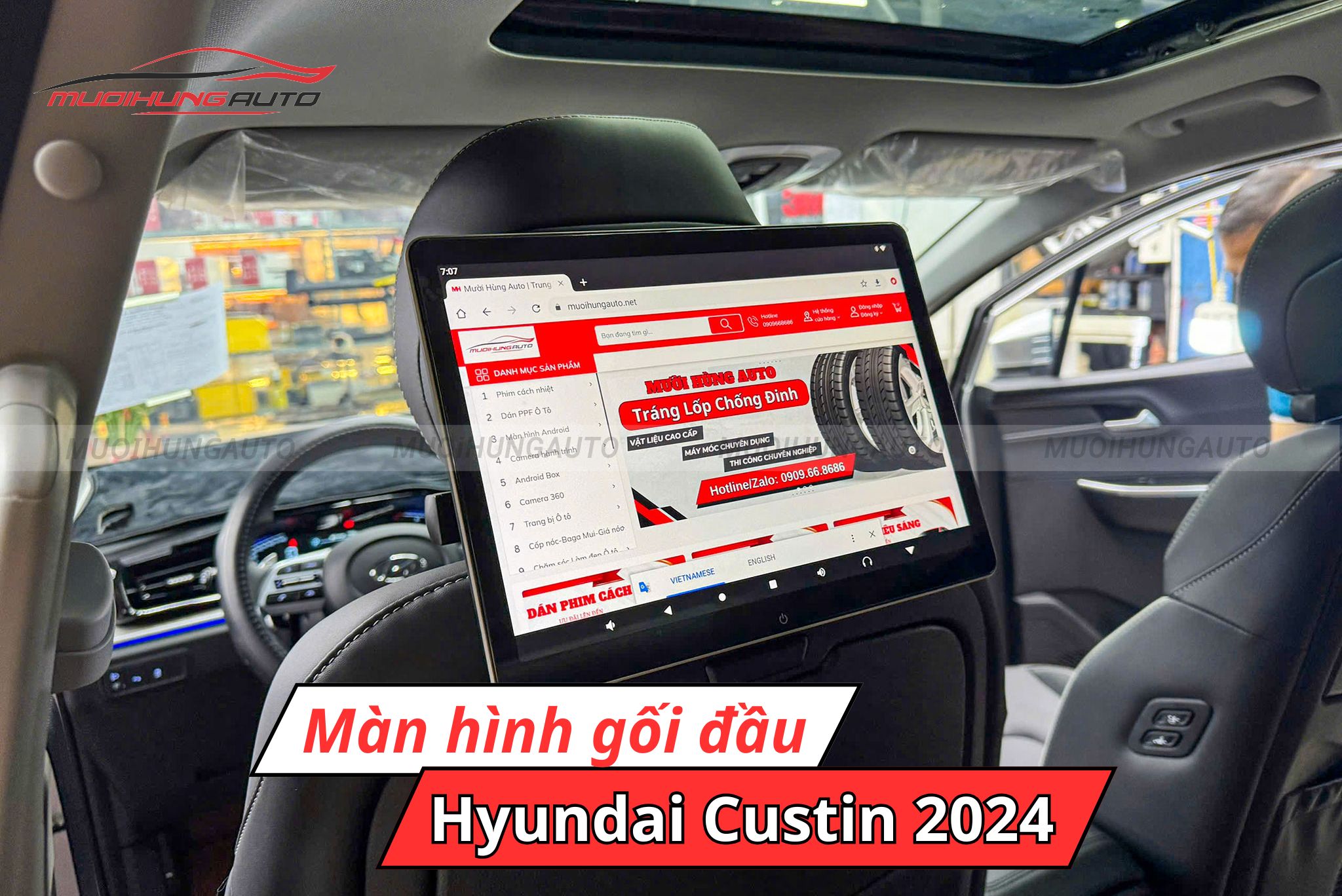 Màn hình gối đầu cho ô tô Hyundai Custin 2024