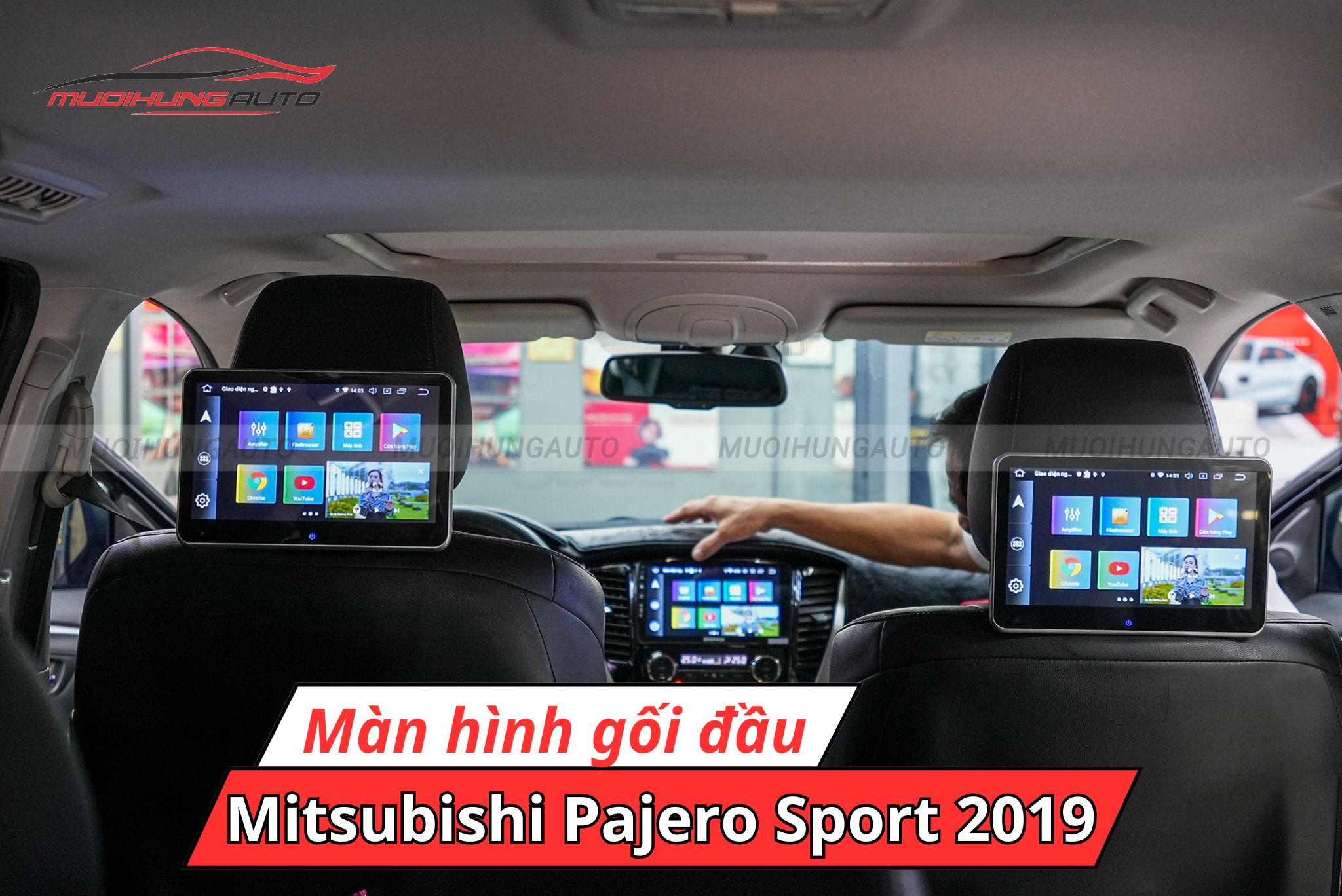 Màn hình gối đầu xe hơi Mitsubishi Pajero Sport 2019