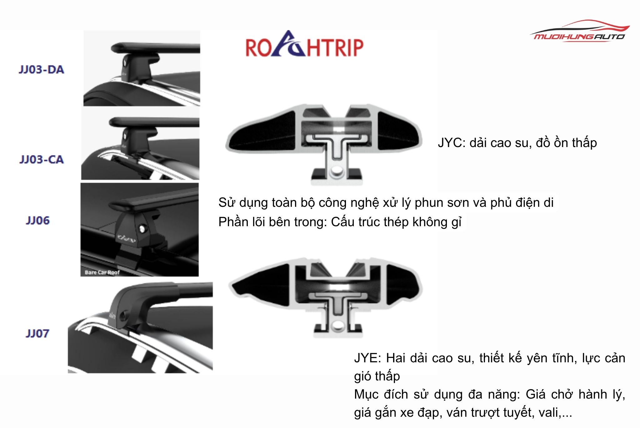 ROAHTRIP thiết kế nhiều mẫu thanh ngang giá nóc theo từng dòng xe
