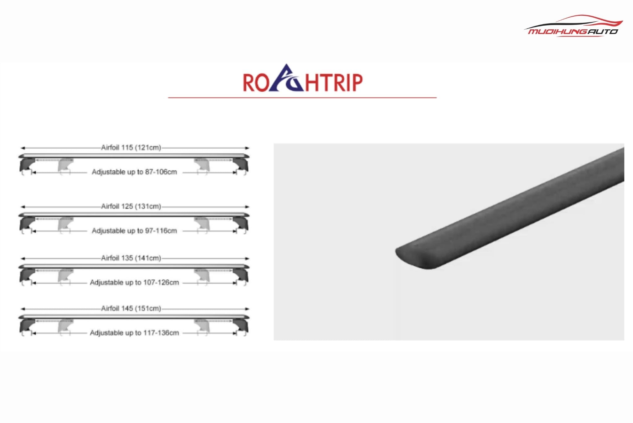 Thanh ngang giá nóc ROAHTRIP có kích thước điều chỉnh linh hoạt