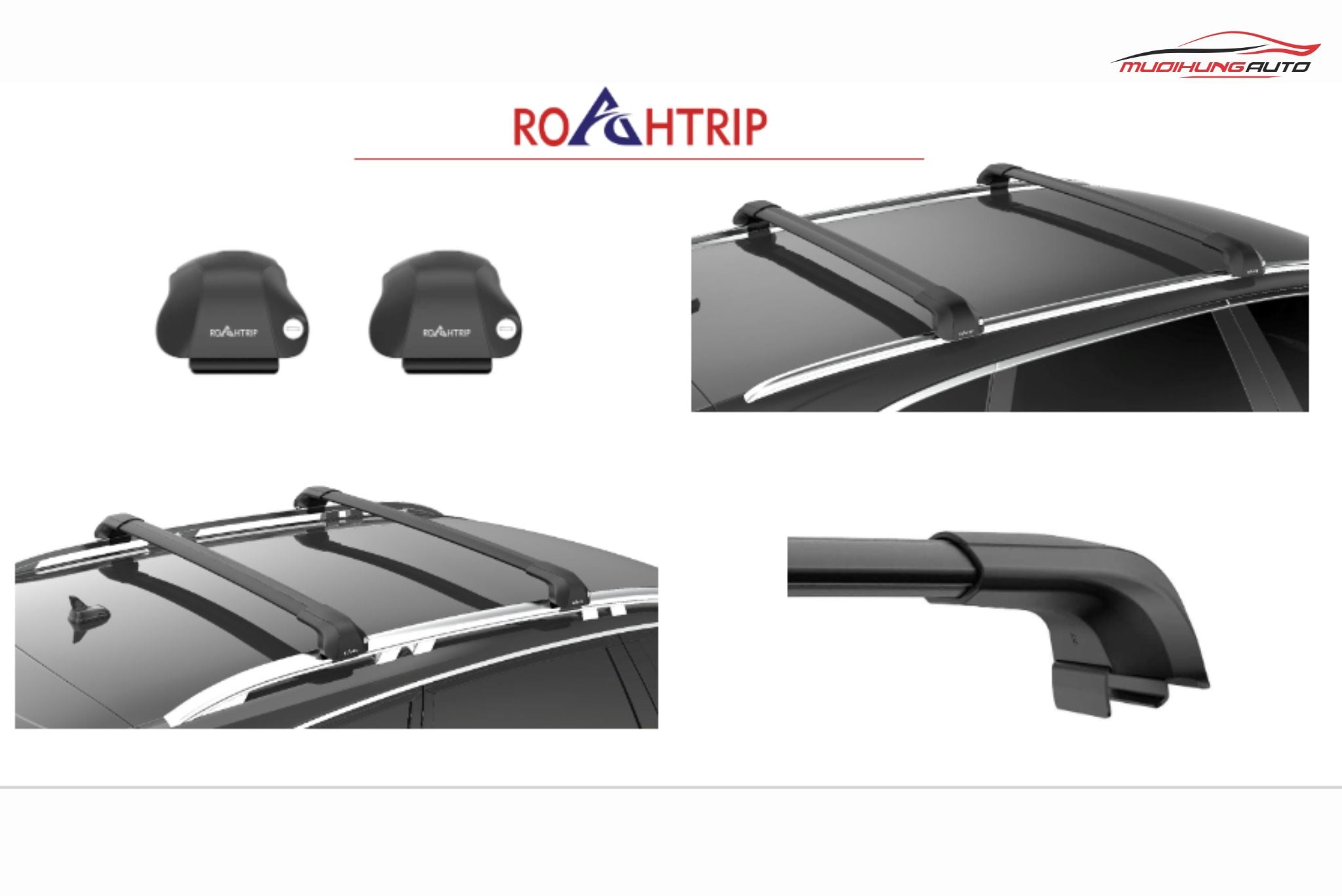 Thanh ngang giá nóc ROAHTRIP được lắp đặt gọn gàng, ôm sát mui xe