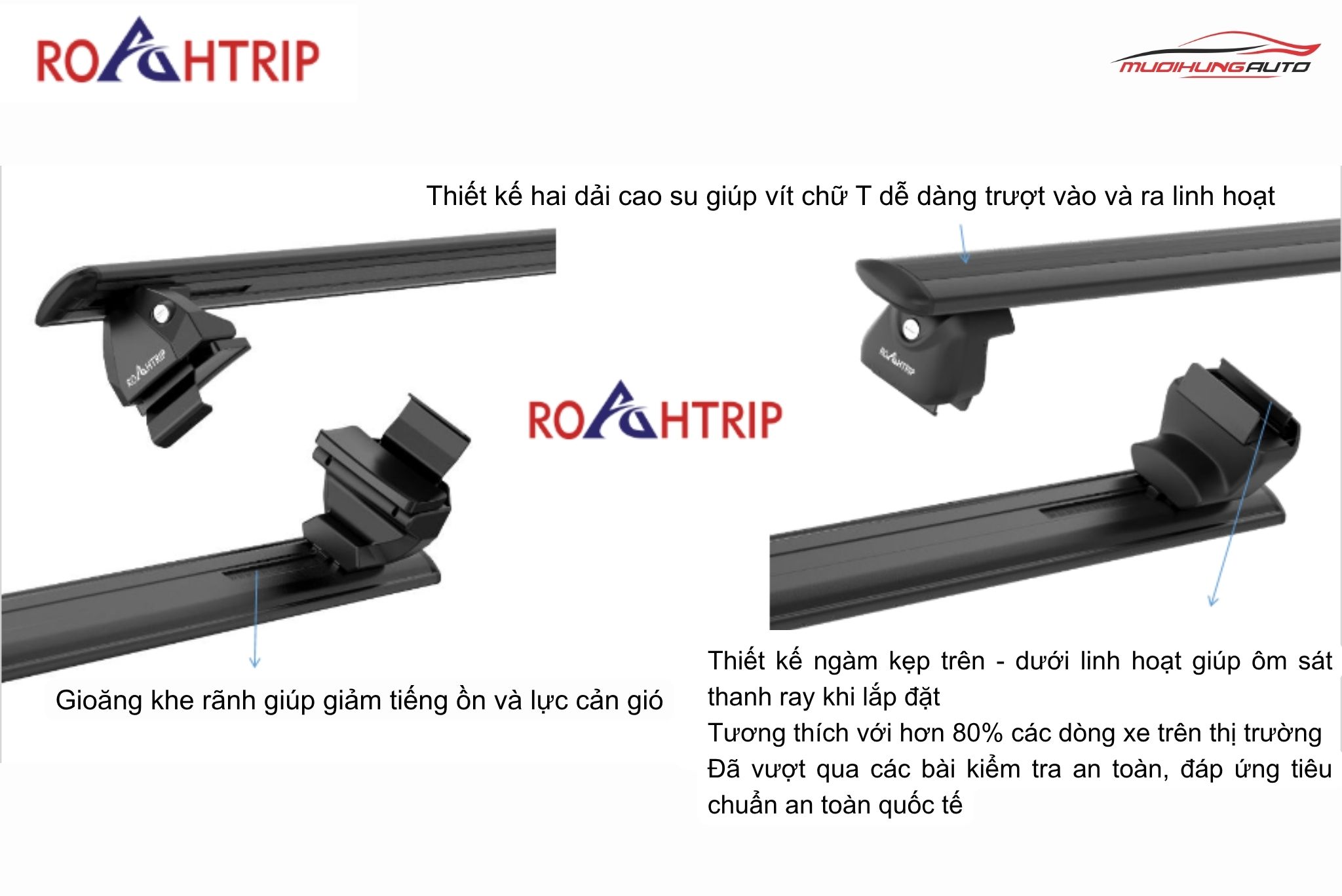 Thanh ngang giá nóc ROAHTRIP được thiết kế với ngàm kẹp thông minh
