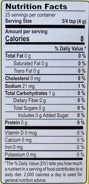 Thông tin dinh dưỡng bột gia vị cà ri gà Curry Masala for Butter Chicken