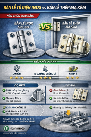 BẢN LỀ TỦ ĐIỆN INOX vs BẢN LỀ THÉP MẠ KẼM