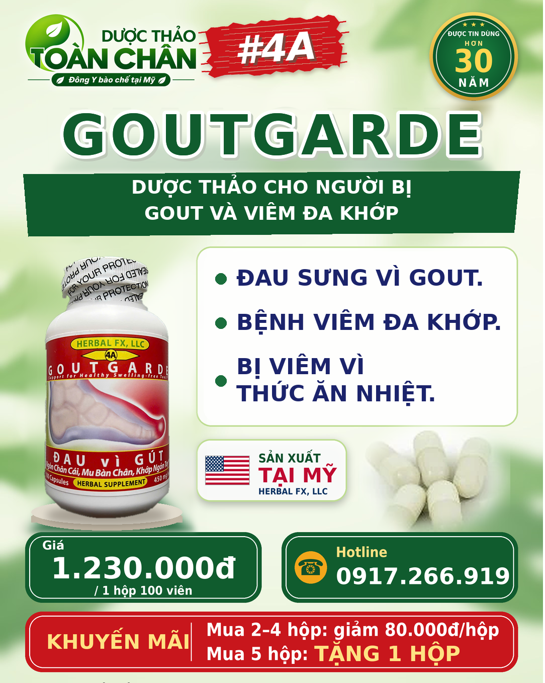 Dược Thảo Toàn Chân chai số 4A GOUTGARDE Đặc trị bệnh GOUT (GÚT)