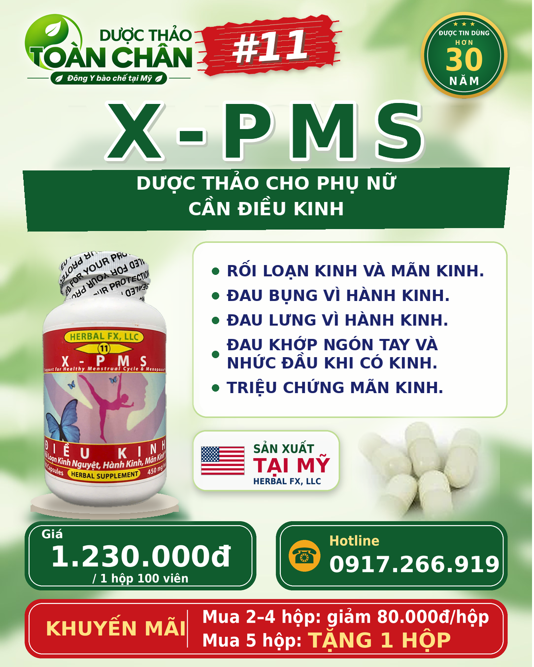 X-PMS - Dược Thảo Toàn Chân số 11 Đặc Trị Rối Loạn Kinh Nguyệt