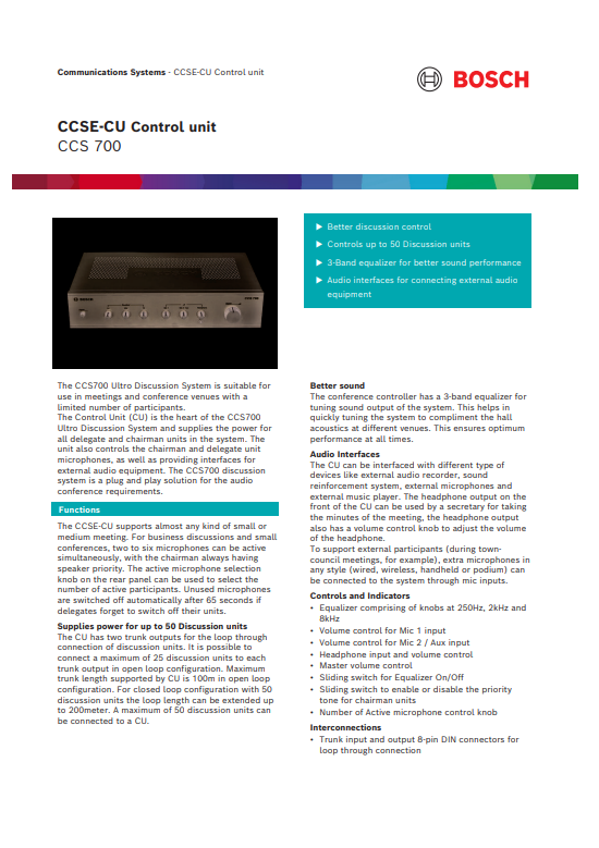 Bosch CCS700 datasheet