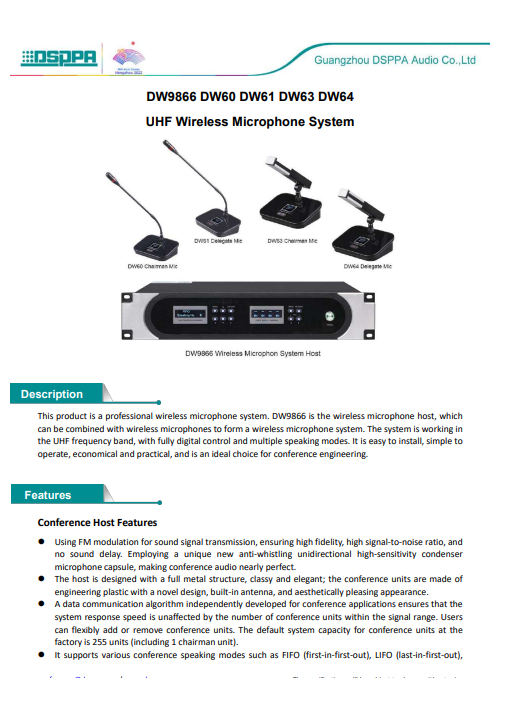 DSPPA DW64 Wireless Datasheet