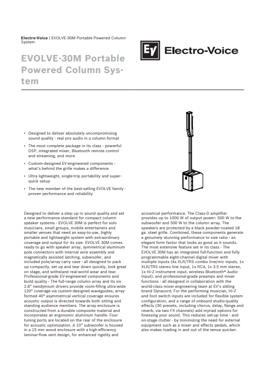 Electro-voice EVOLVE 30M datasheet