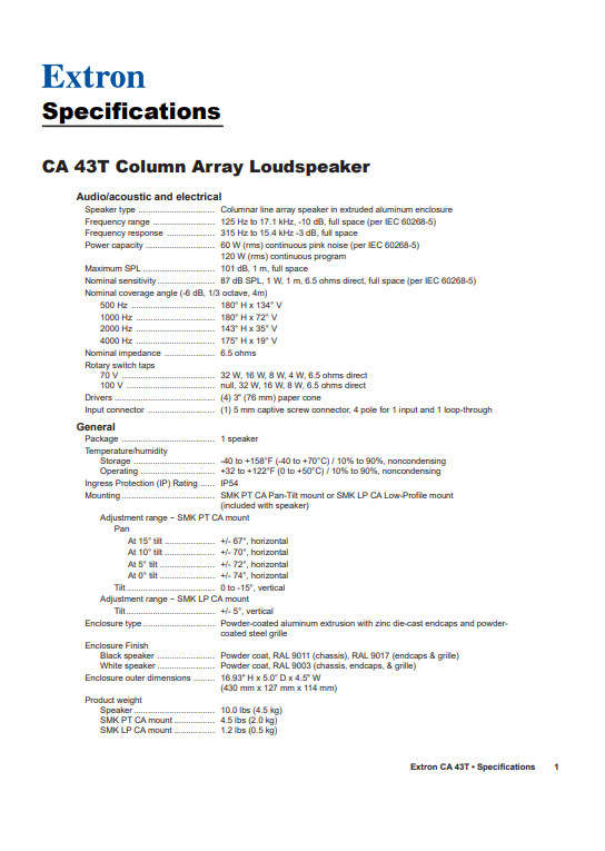 Extron CA 43T Datasheet
