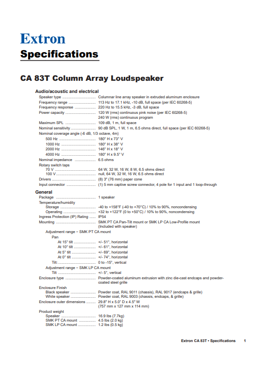 Extron CA 83T Datasheet