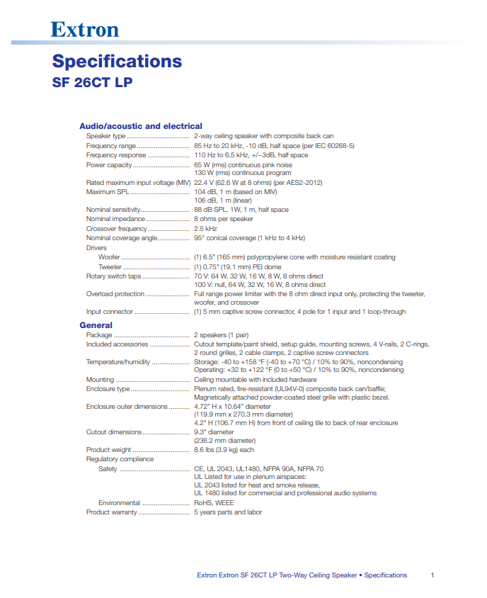 Extron SF 26CT LP Datasheet
