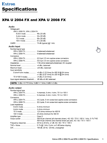 Extron XPA U 2008 FX & 2004 FX Datasheet