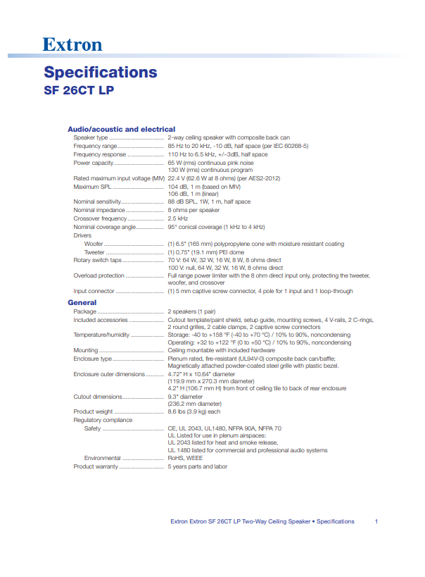 Extron SF 26CT Datasheet