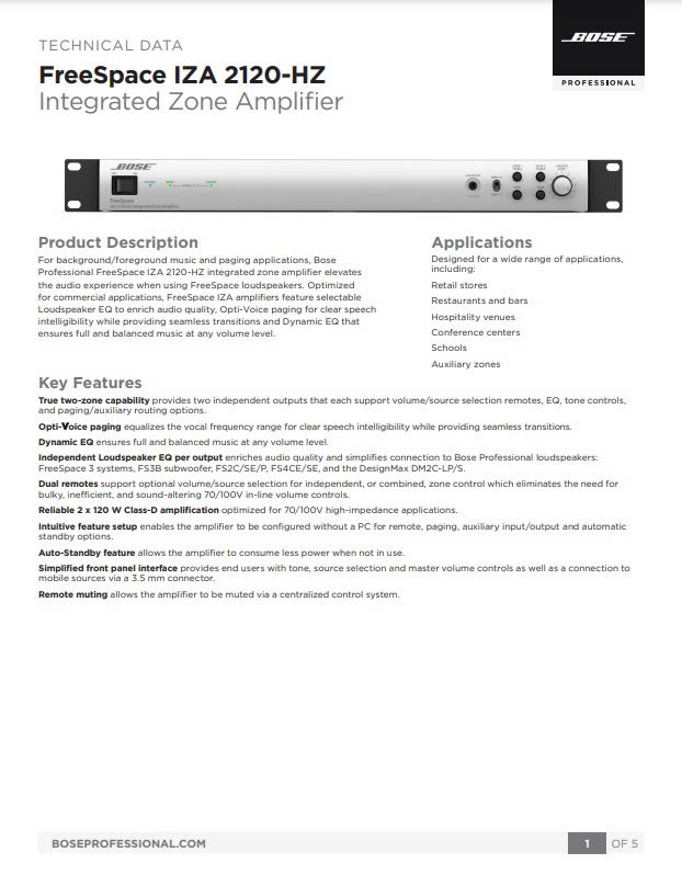 FreeSpace IZA 2120-HZ Datasheet