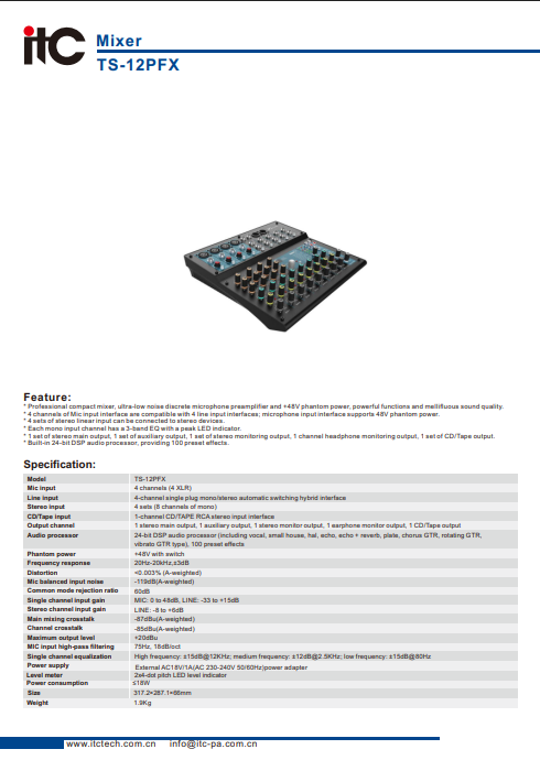 ITC TS-12PFX Mixer Datasheet