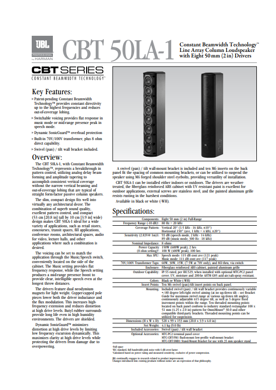 Loa JBL CBT 50LA-1 datasheet