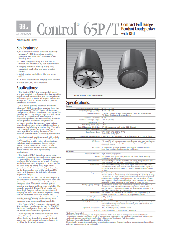 jbl-control-65p/t-datasheet