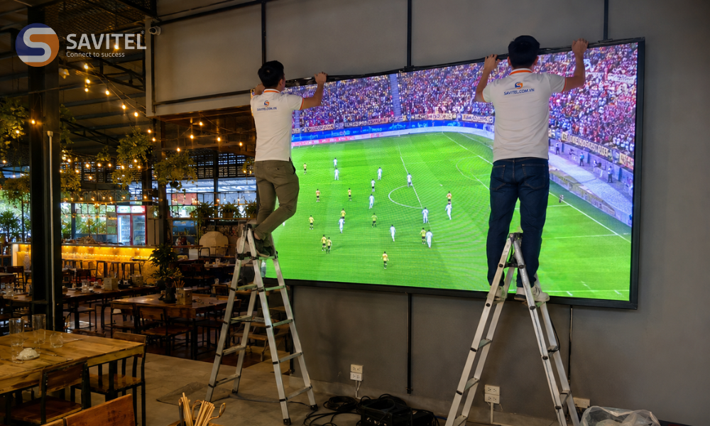 Nhân viên Savitel tư vấn và lắp đặt màn hình LED xem bóng đá
