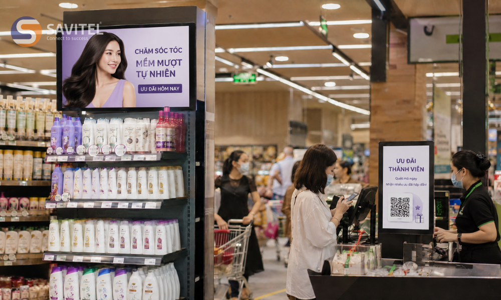 Tăng nhận diện thương hiệu tại quầy kệ và khu thanh toán