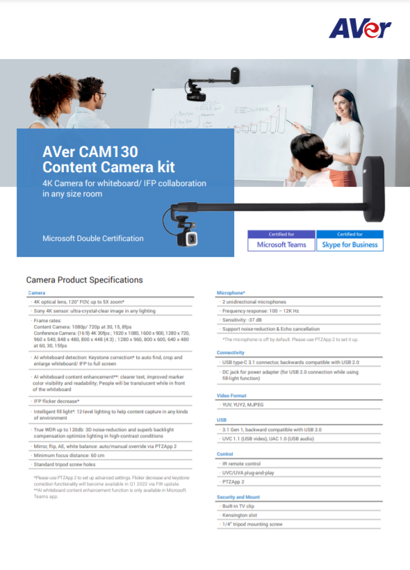 AVer CAM130 Content Camera Datasheet