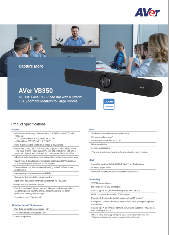 AVer VB350 Datasheet