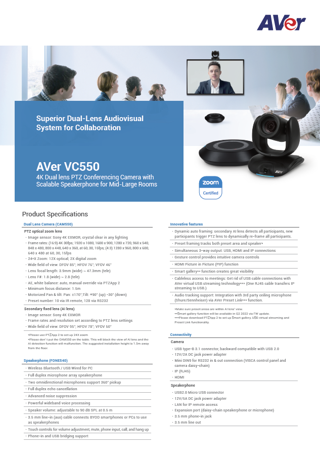 AVer VC550 Datasheet