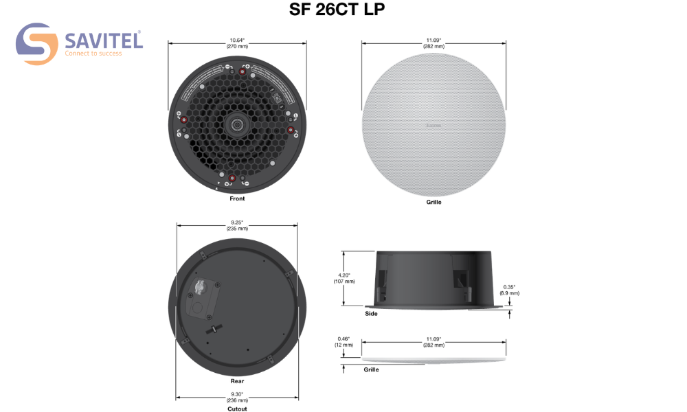 Bản vẽ kỹ thuật loa âm trần Extron SF 26CT LP