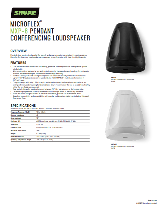 Shure MXP-6 Datasheet