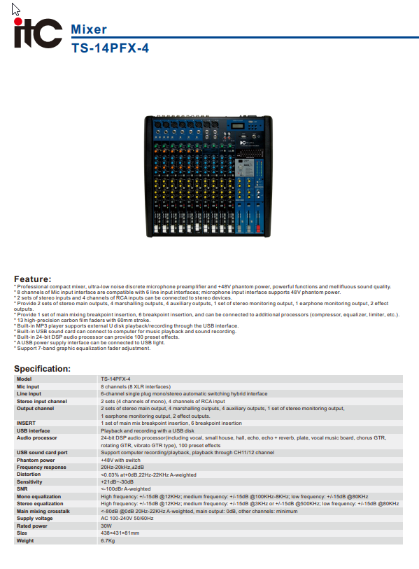 ITC TS-14PFX-4 Mixer Datasheet