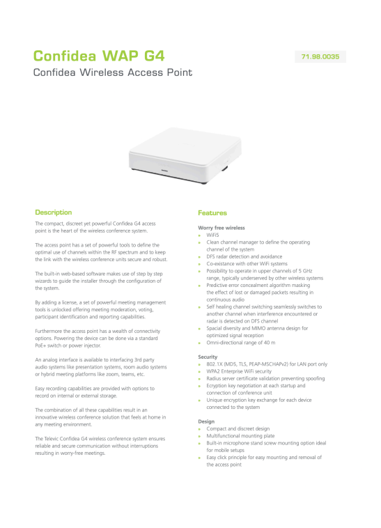 Televic-Confidea-WAP-G4-Datasheet