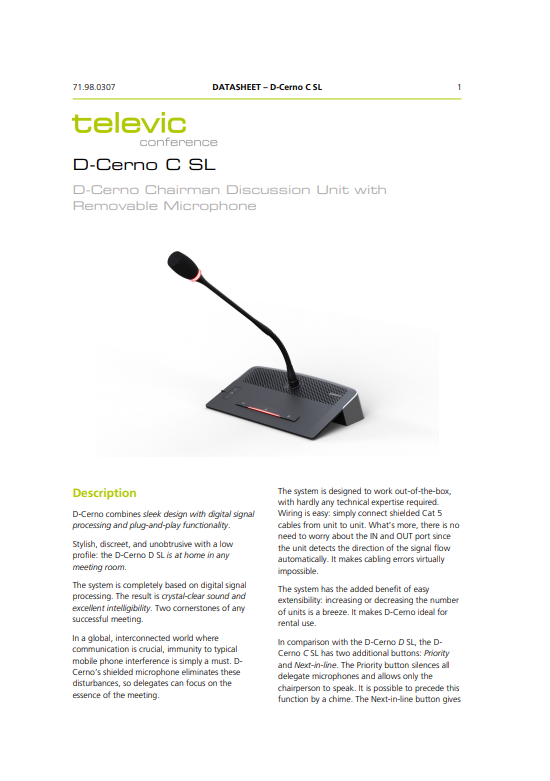 Televic D-Cerno C SL Datasheet