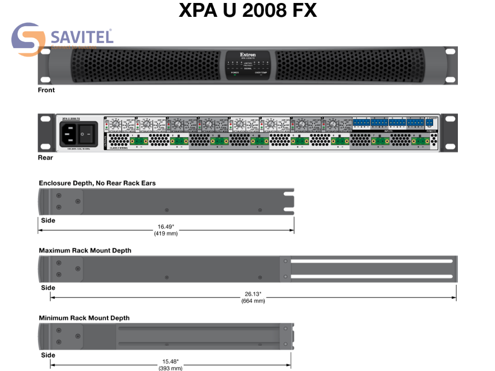 Bản vẽ của bộ khuếch đại công suất Extron XPA U 2008 FX