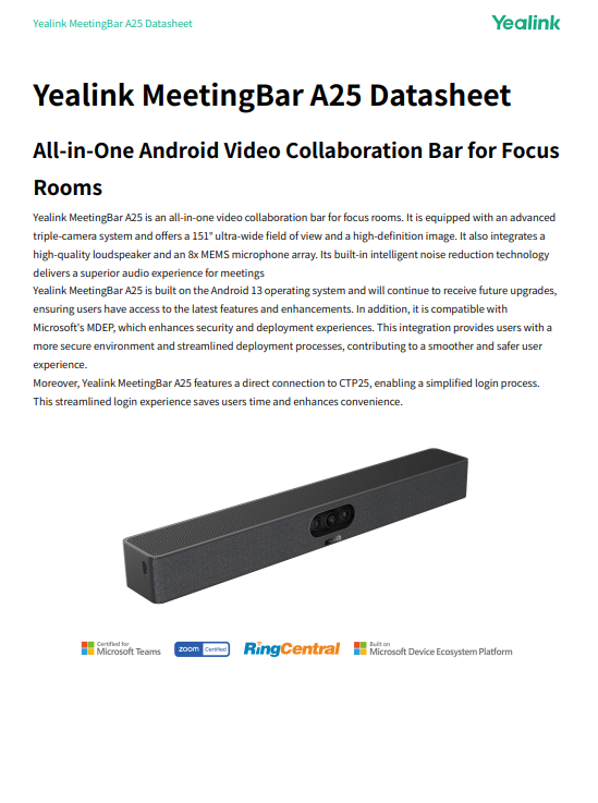 Yealink MeetingBar A25 Datasheet