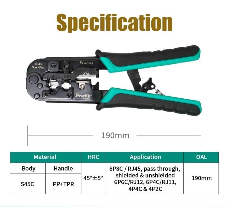 Kìm Bấm Mạng Xuyên Thấu Pro'sKit CP-376TN RJ45