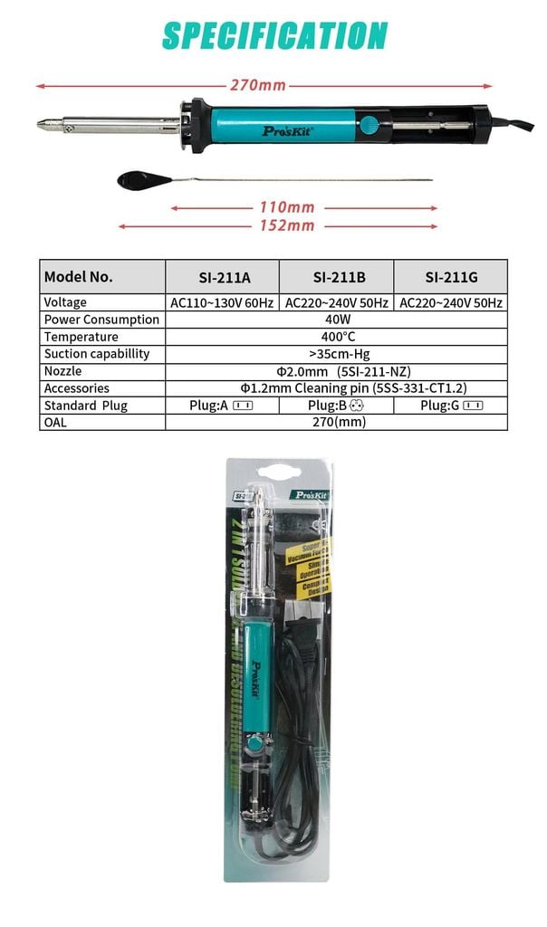 Mỏ hàn hút chì Pro'skit SI-211B