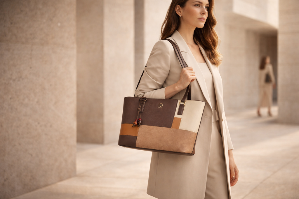 Quiet Authority: The Sculpted Nature – Oscar Fashion Women Color-Block Tote Bag OCWHBS 123: Khi Quyền Lực Tĩnh Lặng Được Định Hình Qua Ngôn Ngữ Thiết Kế