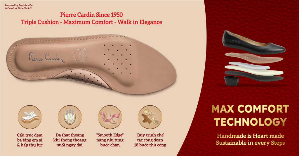 Bộ sưu tập Giày Nữ Da Thật Pierre Cardin - Max Comfort 18 bước thủ công