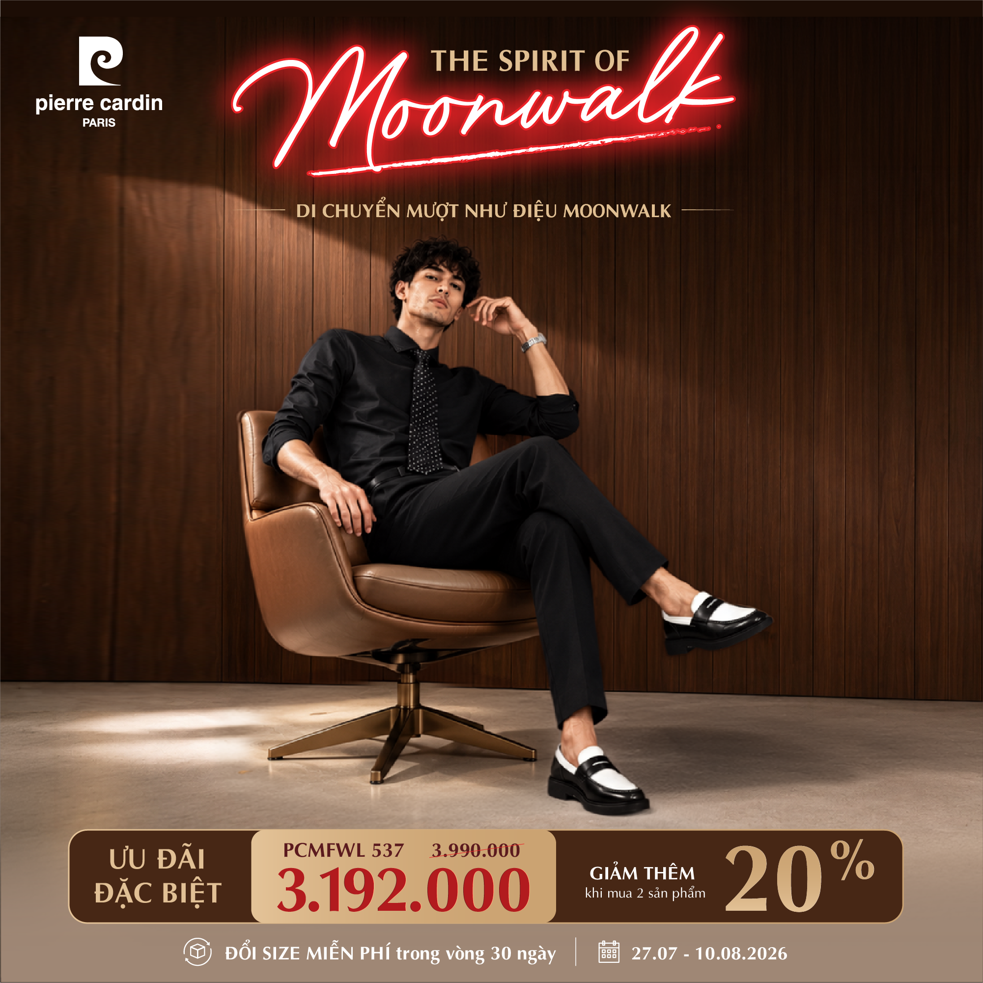 The Spirit of Moonwalk — Penny Loafer 537 (PCMFWL 537), giá 3.192.000đ, giảm thêm 20% khi mua 2 sản phẩm, từ 27.07 đến 10.08.2026.