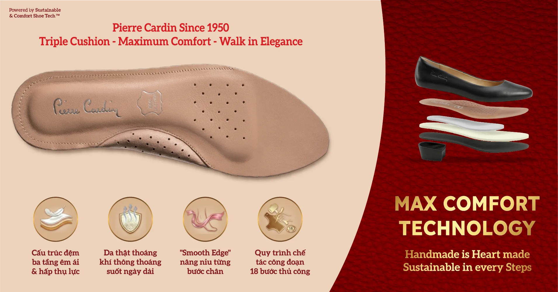 Pierre Cardin Paris Vietnam | Bộ sưu tập Giày Nữ Da Thật Pierre Cardin - Genuine Leather & Max Comfort 18 bước thủ công